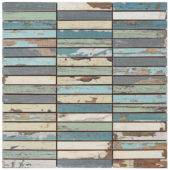 0.7x4 Wood Rectangles Mix Beige Blue Ceramic Mosaic | Glens Falls Tile & Supplies