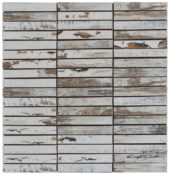 0.7"x4" Wood Rectangles Mix White Grey Ceramic Mosaic | Glens Falls Tile & Supplies
