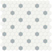 1" White w/ Cloud Blue Matte Hex Mosaic | Glens Falls Tile & Supplies