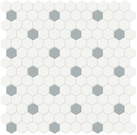 1" White w/ Cloud Blue Matte Hex Mosaic | Glens Falls Tile & Supplies