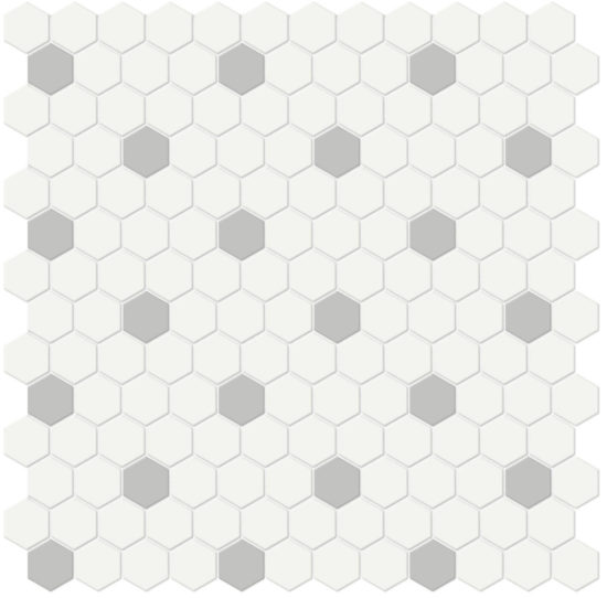 1" White w/ Loft Grey Matte Hex Mosaic | Glens Falls Tile & Supplies