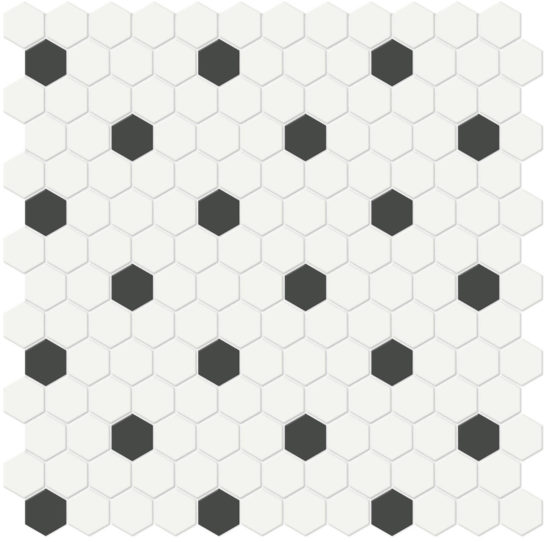 1" White w/ Retro Black Matte Hex Mosaic | Glens Falls Tile & Supplies