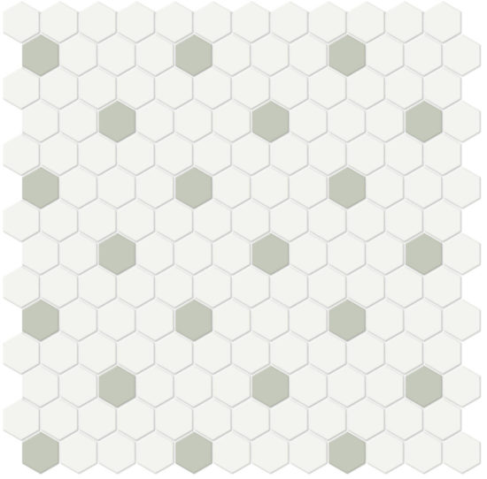 1" White w/ Soft Sage Matte Hex Mosaic | Glens Falls Tile & Supplies