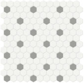 1" White w/ Taupe Matte Hex Mosaic | Glens Falls Tile & Supplies