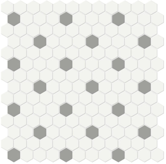 1" White w/ Taupe Matte Hex Mosaic | Glens Falls Tile & Supplies