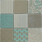 4"X4" Beige Green Glass Geometric Random Pattern Mosaic | Glens Falls Tile & Supplies