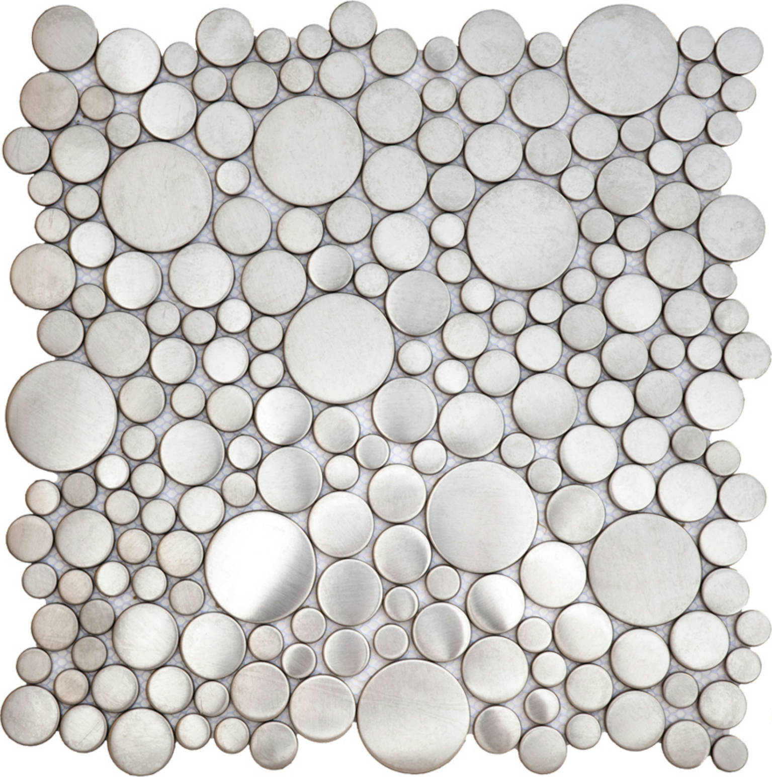 Brushed Silver Penny Rounds Inox Metal Interlocking Mosaic | Glens Falls Tile & Supplies