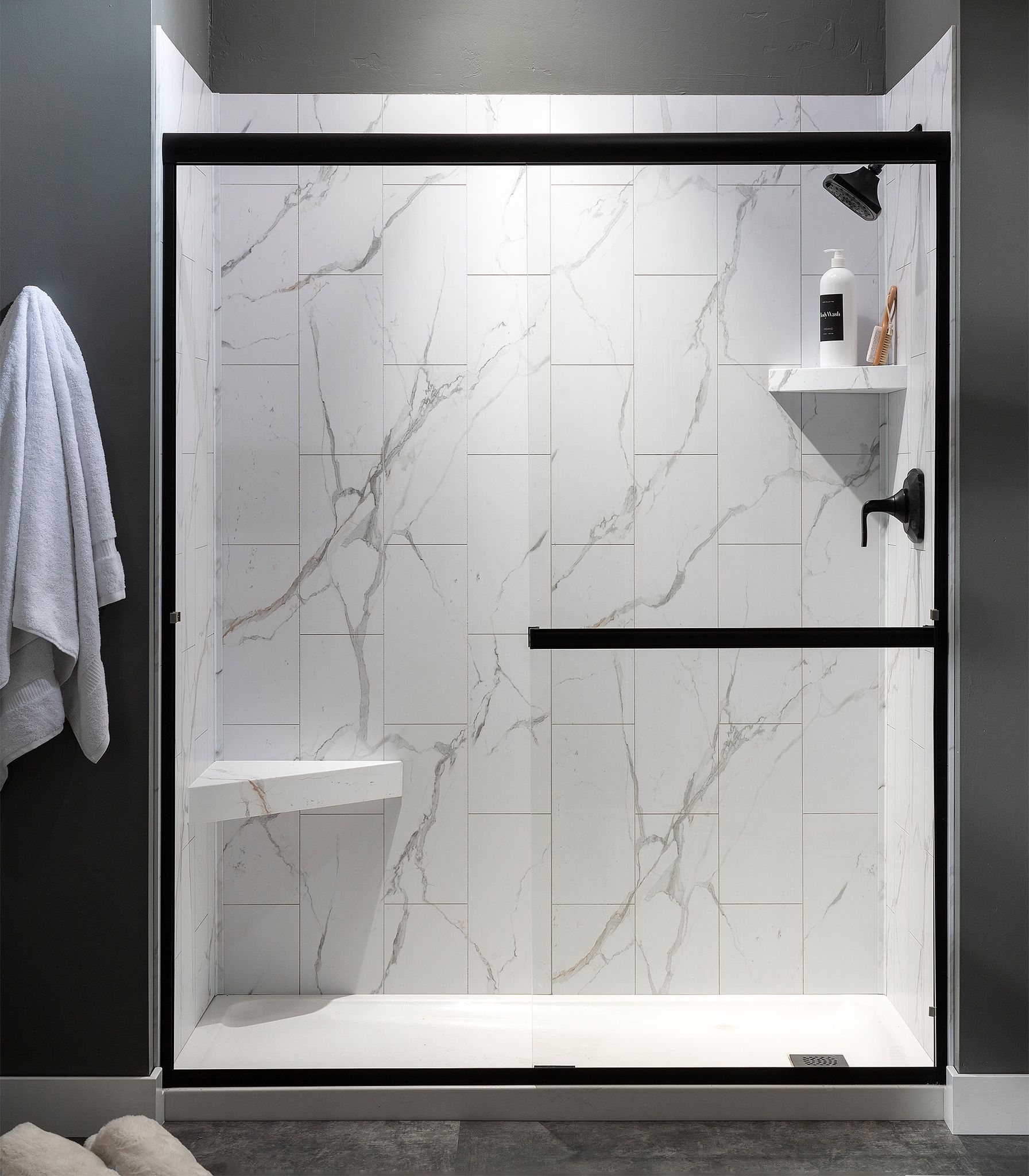 Carrara Marble Shower Wall Kit 36x60x78 | Glens Falls Tile & Supplies