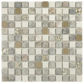 Grey Beige Glass Quartzite And Metal Décor 7/8"X7/8" Mosaic | Glens Falls Tile & Supplies