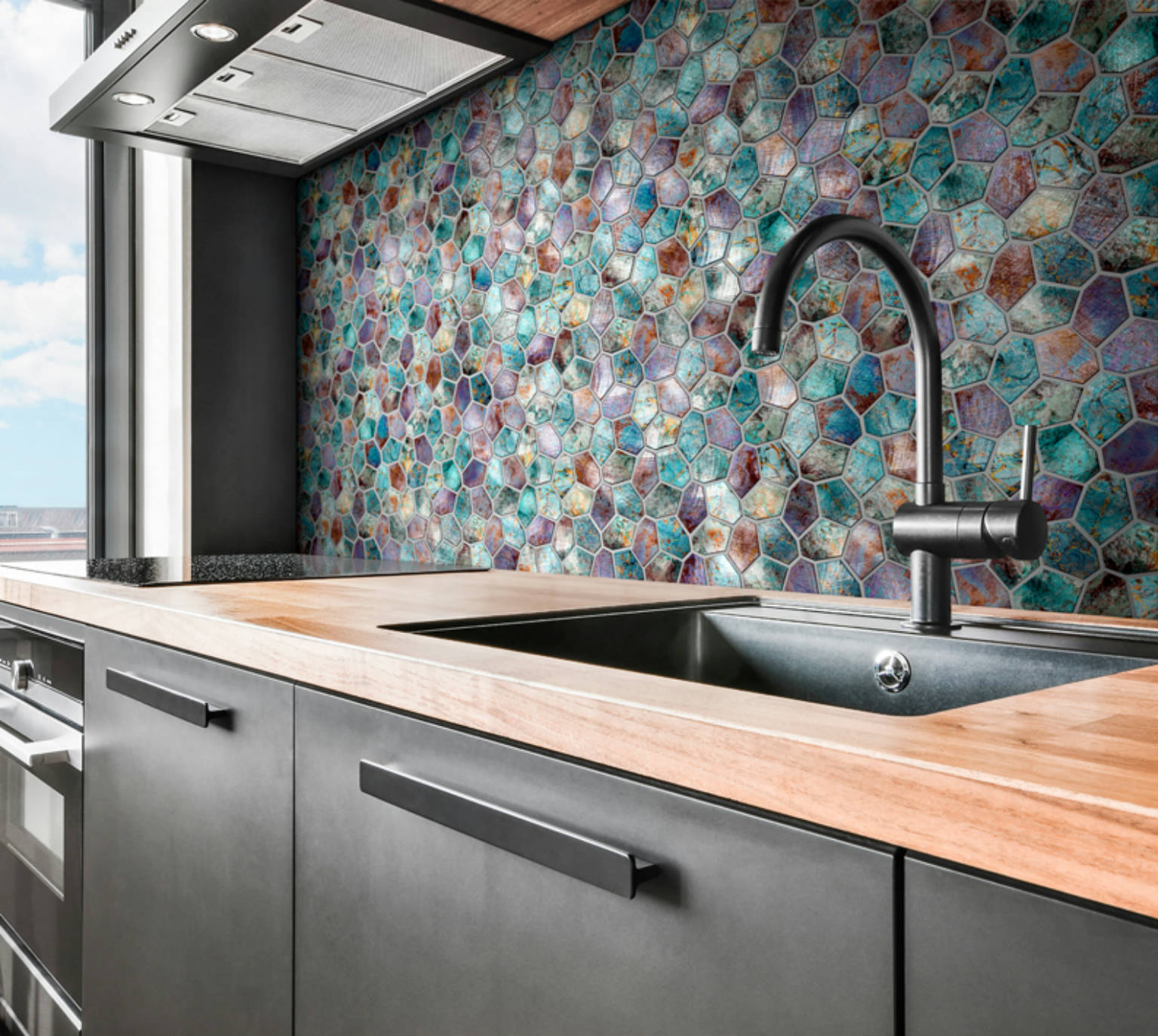 Hexagon Mix Metallic Green Rust Mosaic | Glens Falls Tile & Supplies