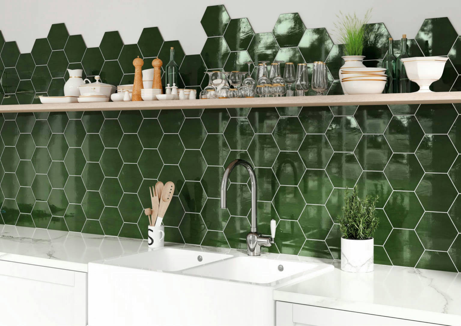 Ronda 5.5X6.3” Green Hexagon | Glens Falls Tile & Supplies
