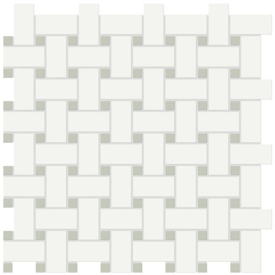White w/Soft Sage Matte Basketweave Mosaic | Glens Falls Tile & Supplies