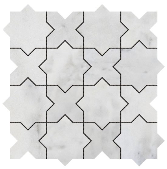 3"x3" Cross & Star White Grey Marble | Glens Falls Tile & Supplies