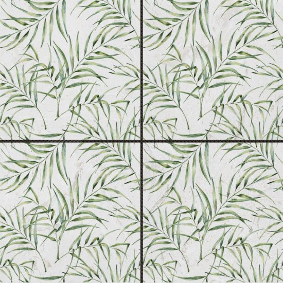 6"x6" Green Palm Leaf Printed Beige Marble | Glens Falls Tile & Supplies