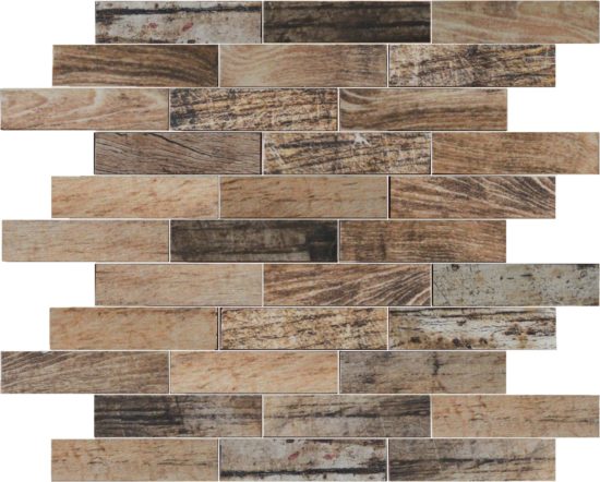 Beige Brown Mix Wood 1.1"x4" Glazed Ceramic Mosaic | Glens Falls Tile & Supplies