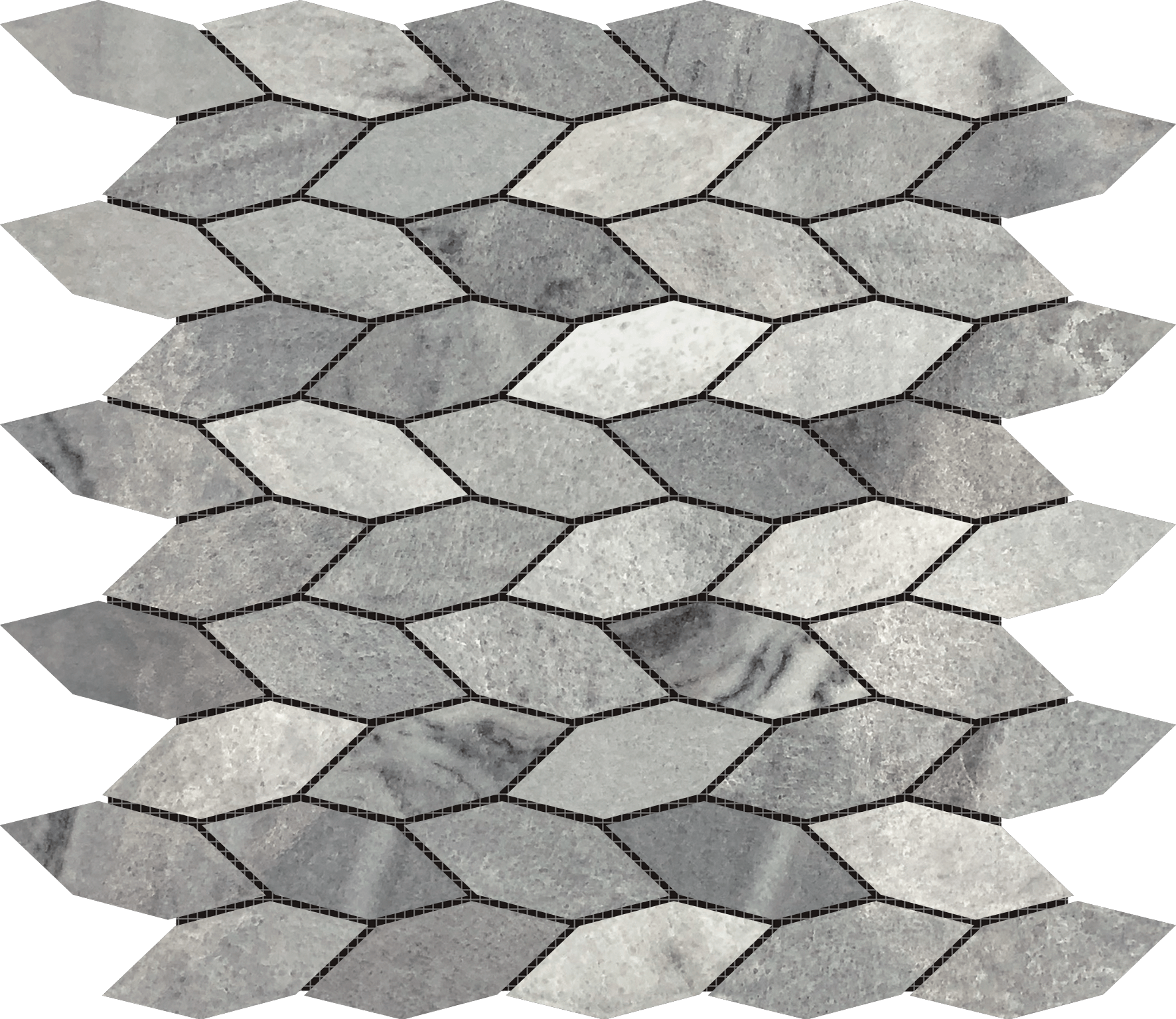 Elongated Hexagon Ice Grey "Leaves" Mosaic