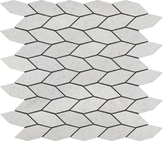Elongated Hexagon White Grey "Leaves" Mosaic | Glens Falls Tile & Supplies