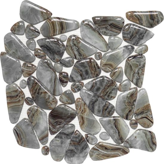 Glass Pebble Grey Beige Mix Marble Pattern Mix Mosaic | Glens Falls Tile & Supplies