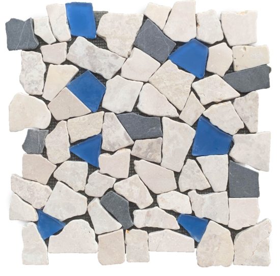 Mini Opus Beige Grey Marble Mix & Blue Glass | Glens Falls Tile & Supplies