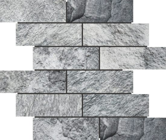 Slate Stone Grey Glazed Ceramic 2"x6" Brick Mosaic | Glens Falls Tile & Supplies